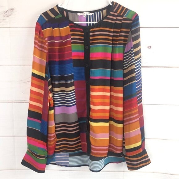 TRINA TURK Silk‎ Multicolored Striped Blouse - P - Picture 2 of 7